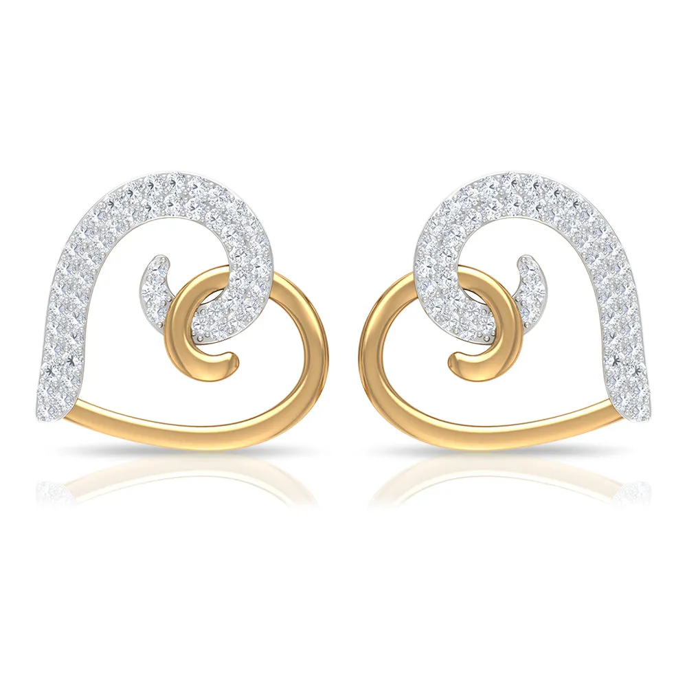 Two Tone Heart Stud Earrings with 1/2 CT Diamonds