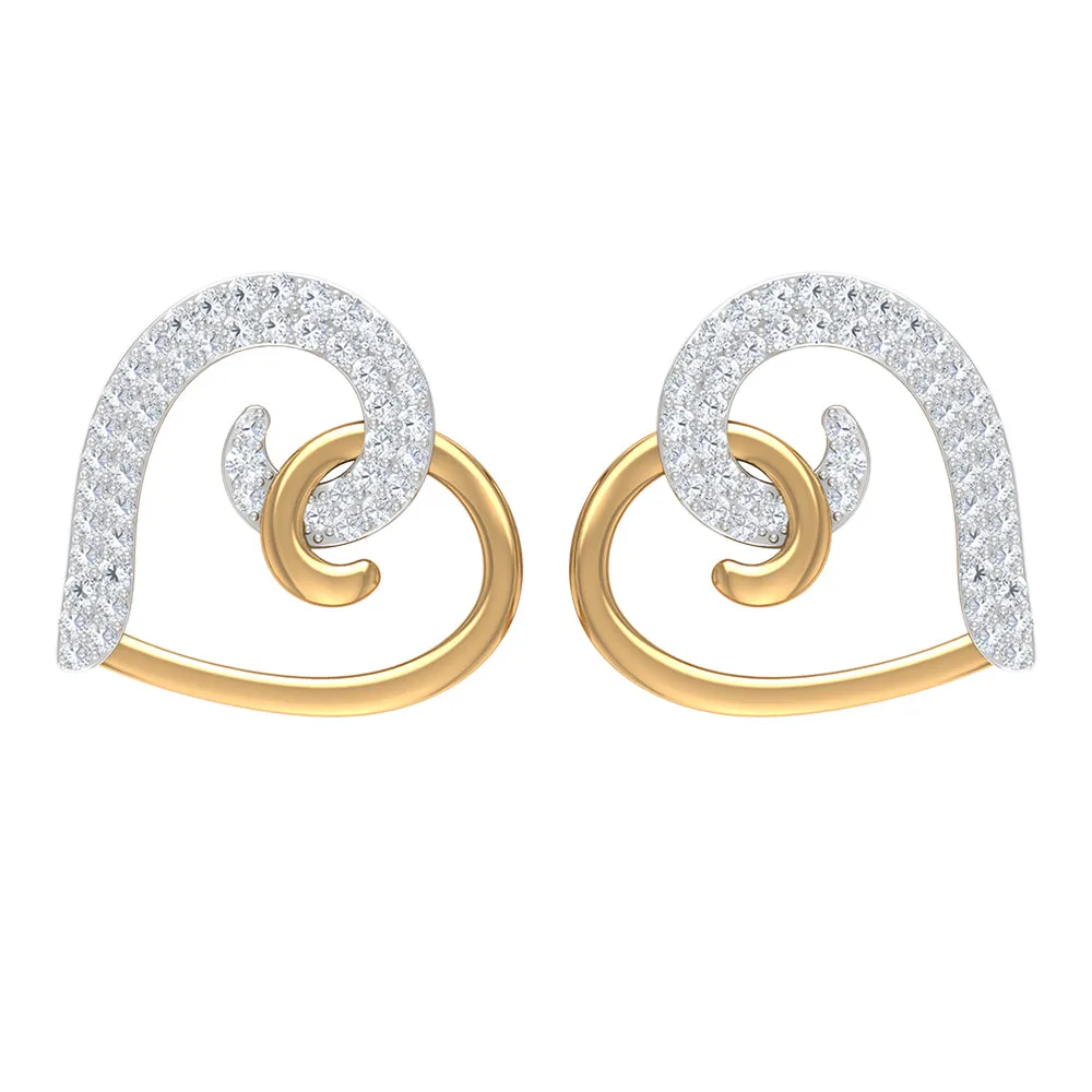 Two Tone Heart Stud Earrings with 1/2 CT Diamonds