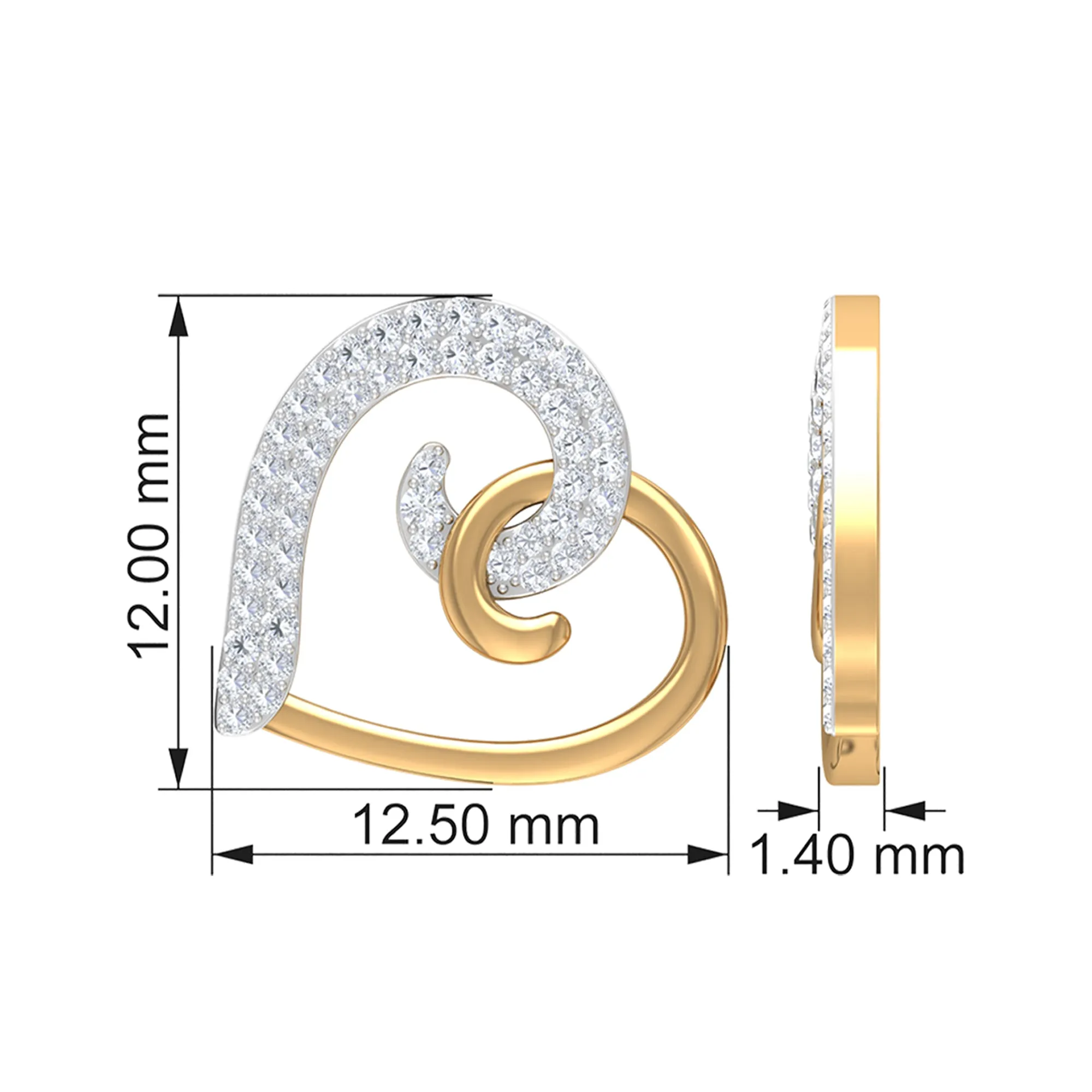 Two Tone Heart Stud Earrings with 1/2 CT Diamonds