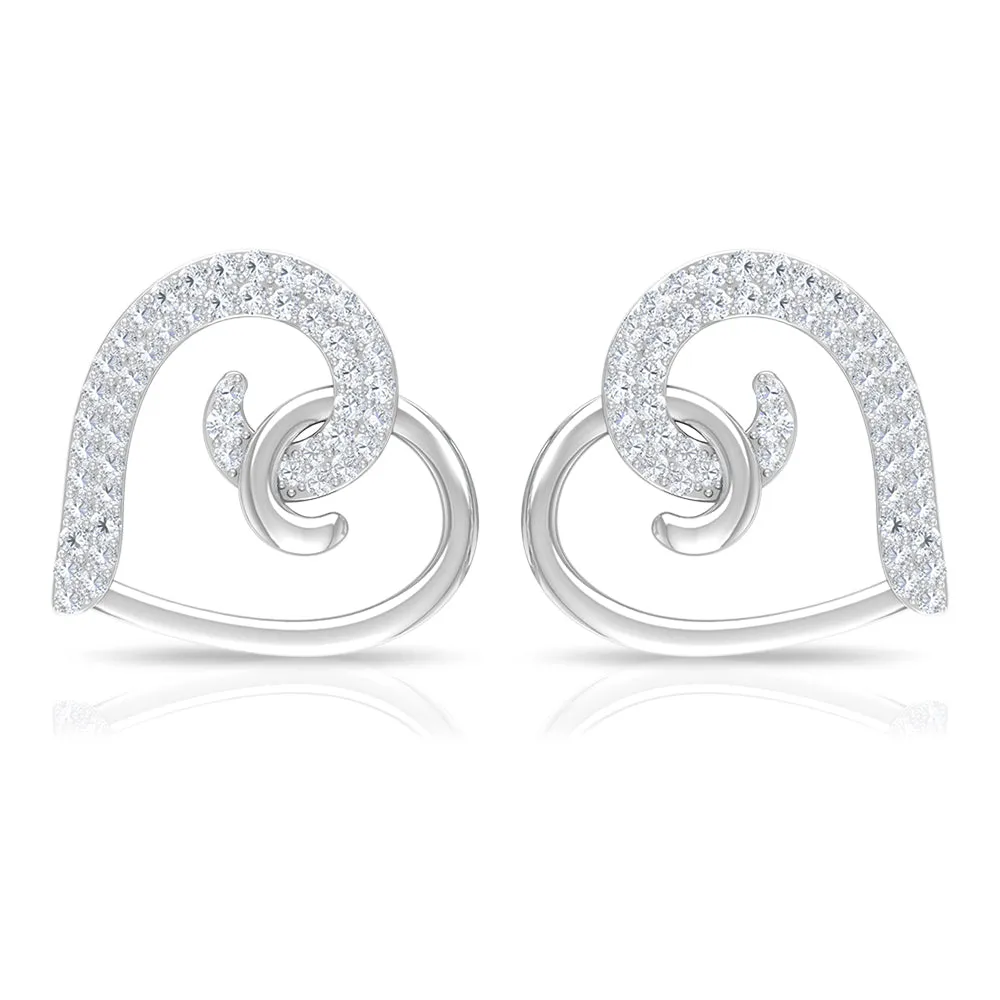 Two Tone Heart Stud Earrings with 1/2 CT Diamonds
