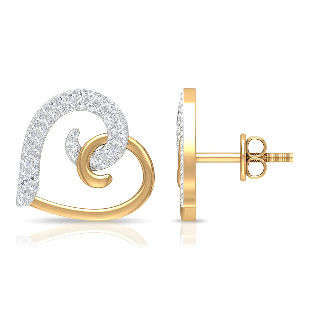 Two Tone Heart Stud Earrings with 1/2 CT Diamonds