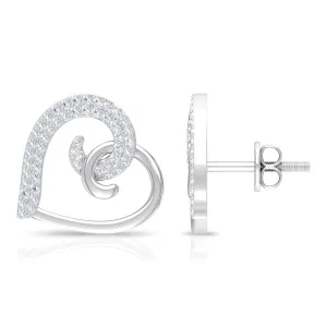 Two Tone Heart Stud Earrings with 1/2 CT Diamonds