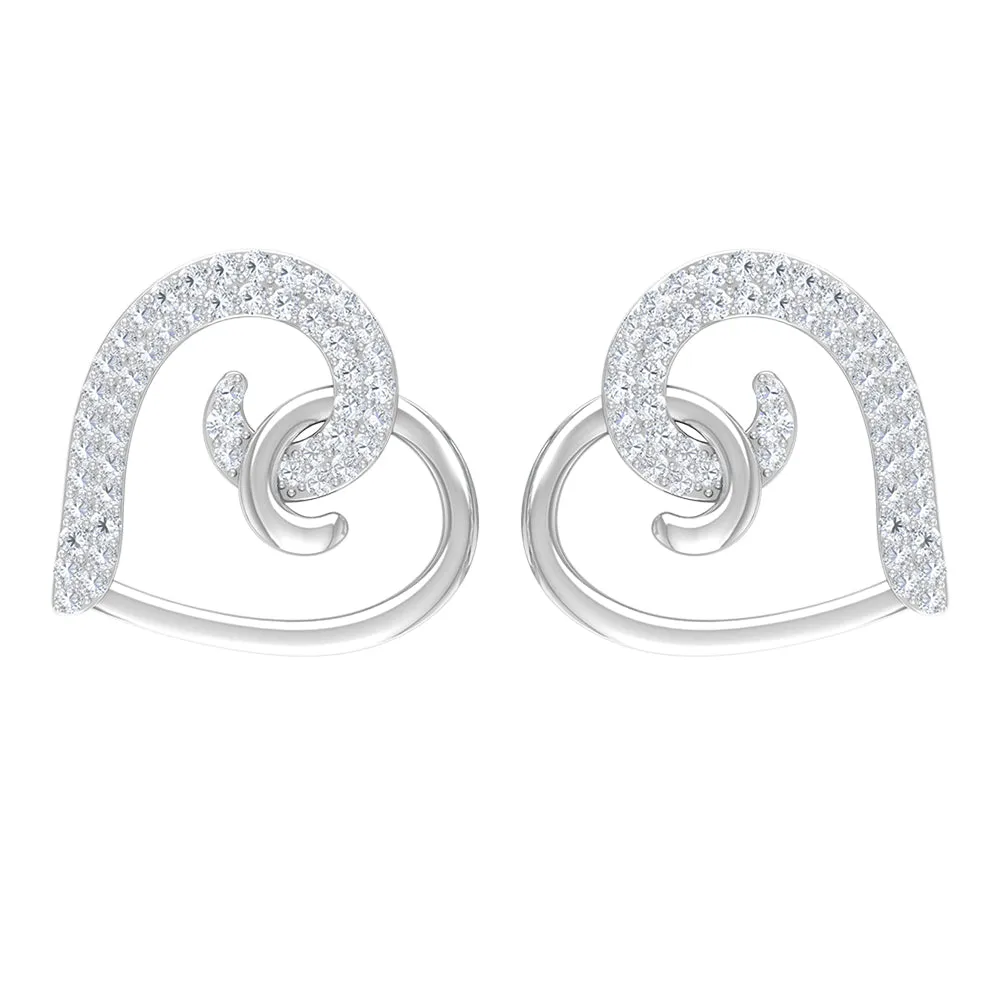 Two Tone Heart Stud Earrings with 1/2 CT Diamonds