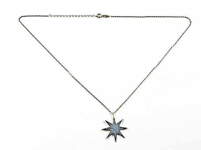 Unique Stardust Design Micro Turquoise CZ Gold Tone Silver Necklace