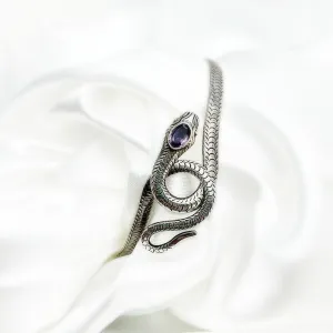 Vintage Amethyst 3rd Eye Serpent Sterling Silver Bangle