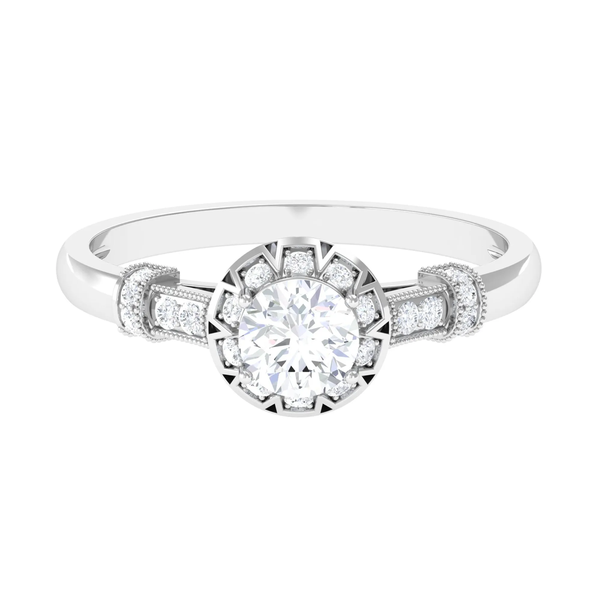 Vintage Cubic Zirconia Engagement Ring with Beaded Gold