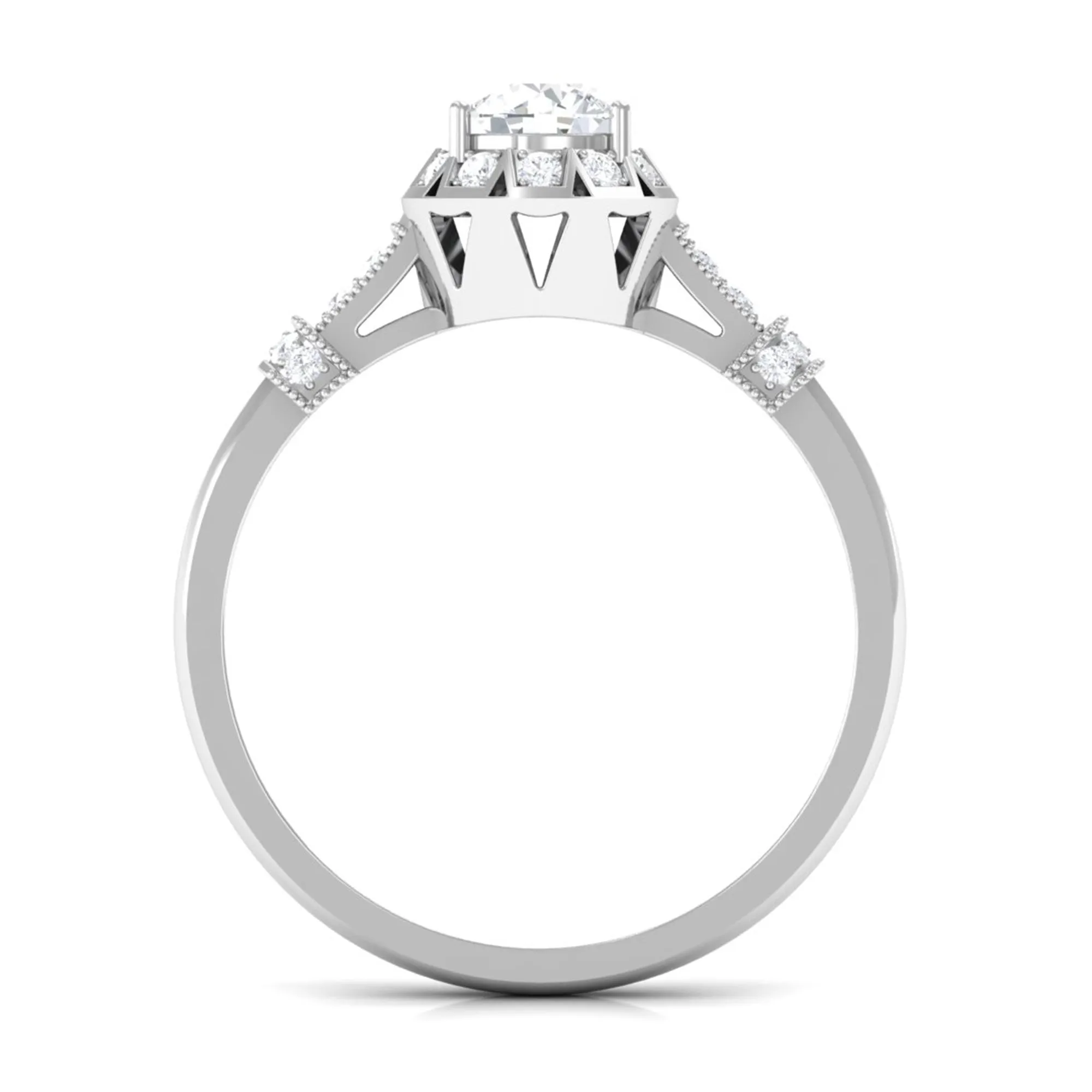 Vintage Cubic Zirconia Engagement Ring with Beaded Gold