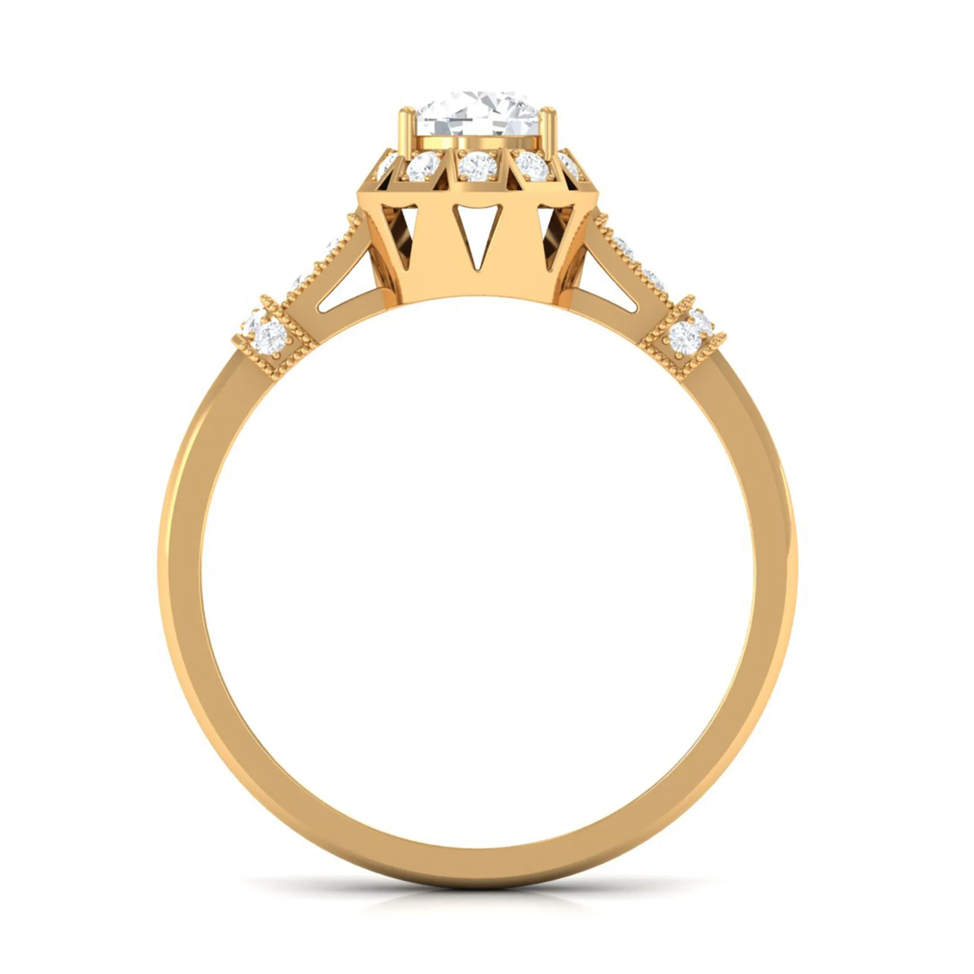 Vintage Cubic Zirconia Engagement Ring with Beaded Gold