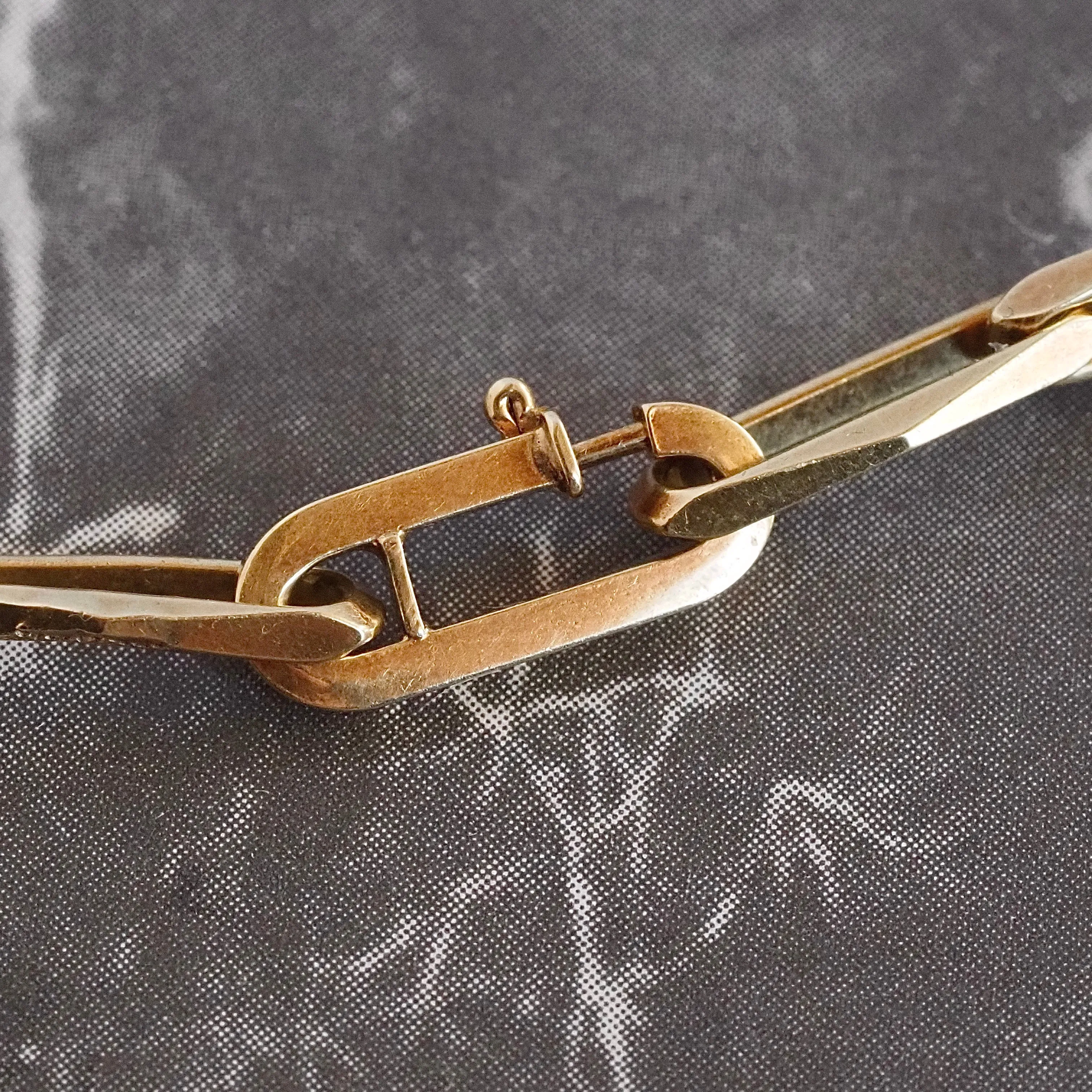 Vintage Dutch 14k Gold Solid Faceted Paperclip Chain Bracelet