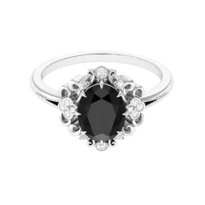 Vintage Inspired Black Onyx Engagement Ring with Diamond