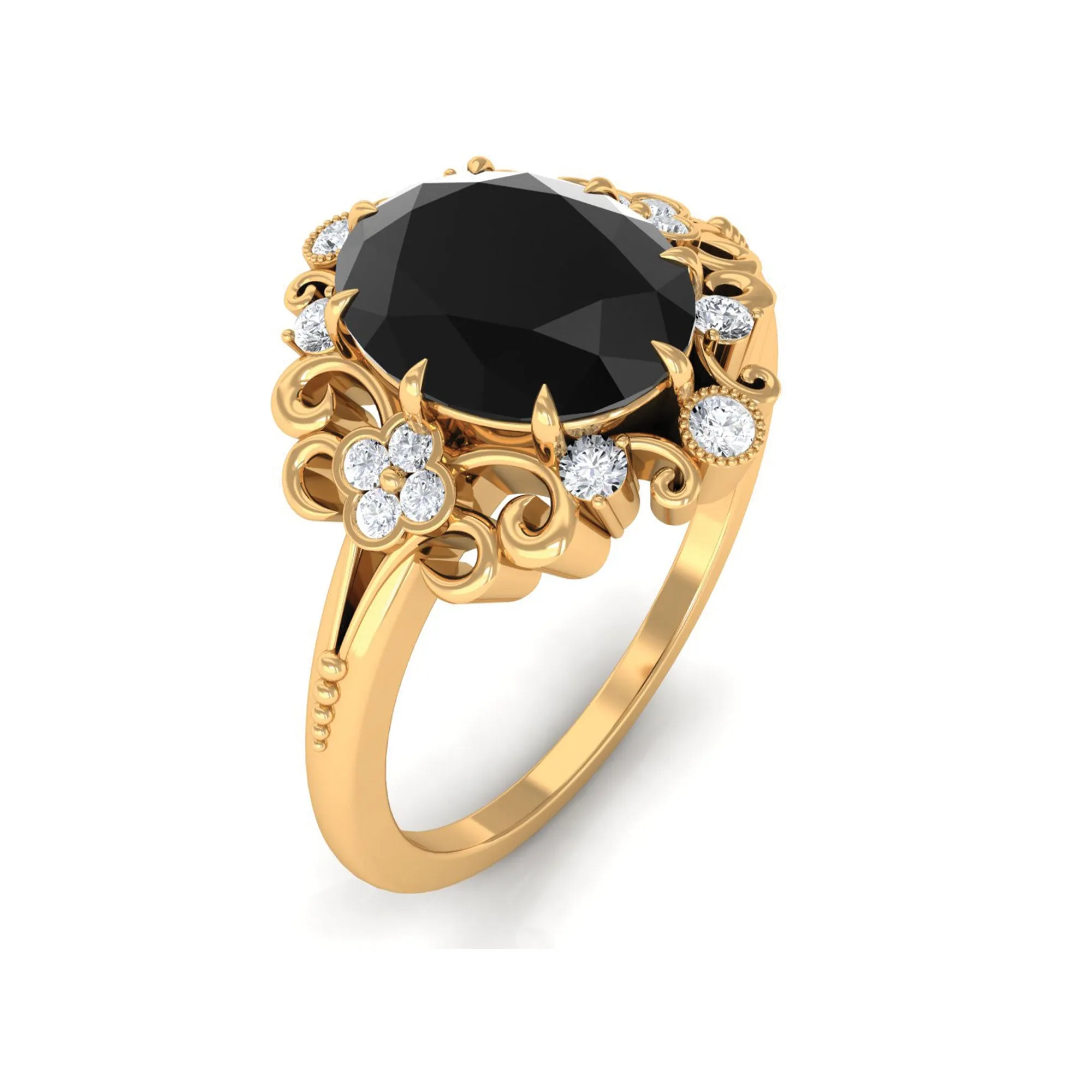 Vintage Inspired Black Onyx Engagement Ring with Diamond