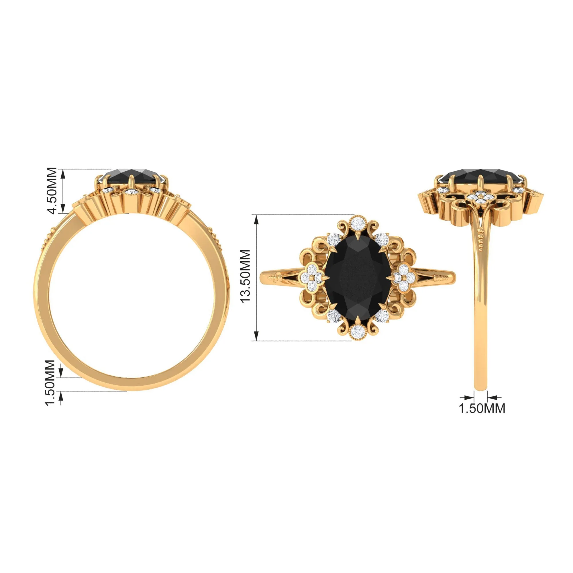 Vintage Inspired Black Onyx Engagement Ring with Diamond