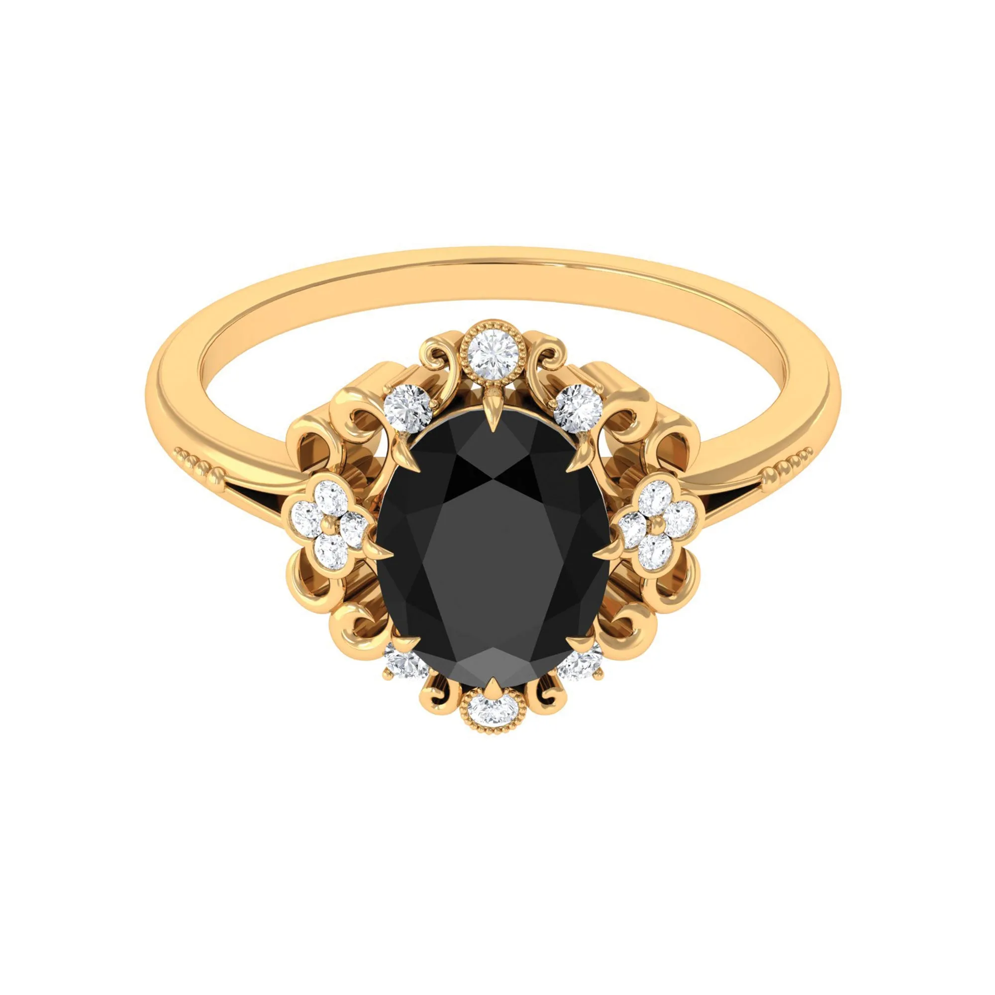 Vintage Inspired Black Onyx Engagement Ring with Diamond