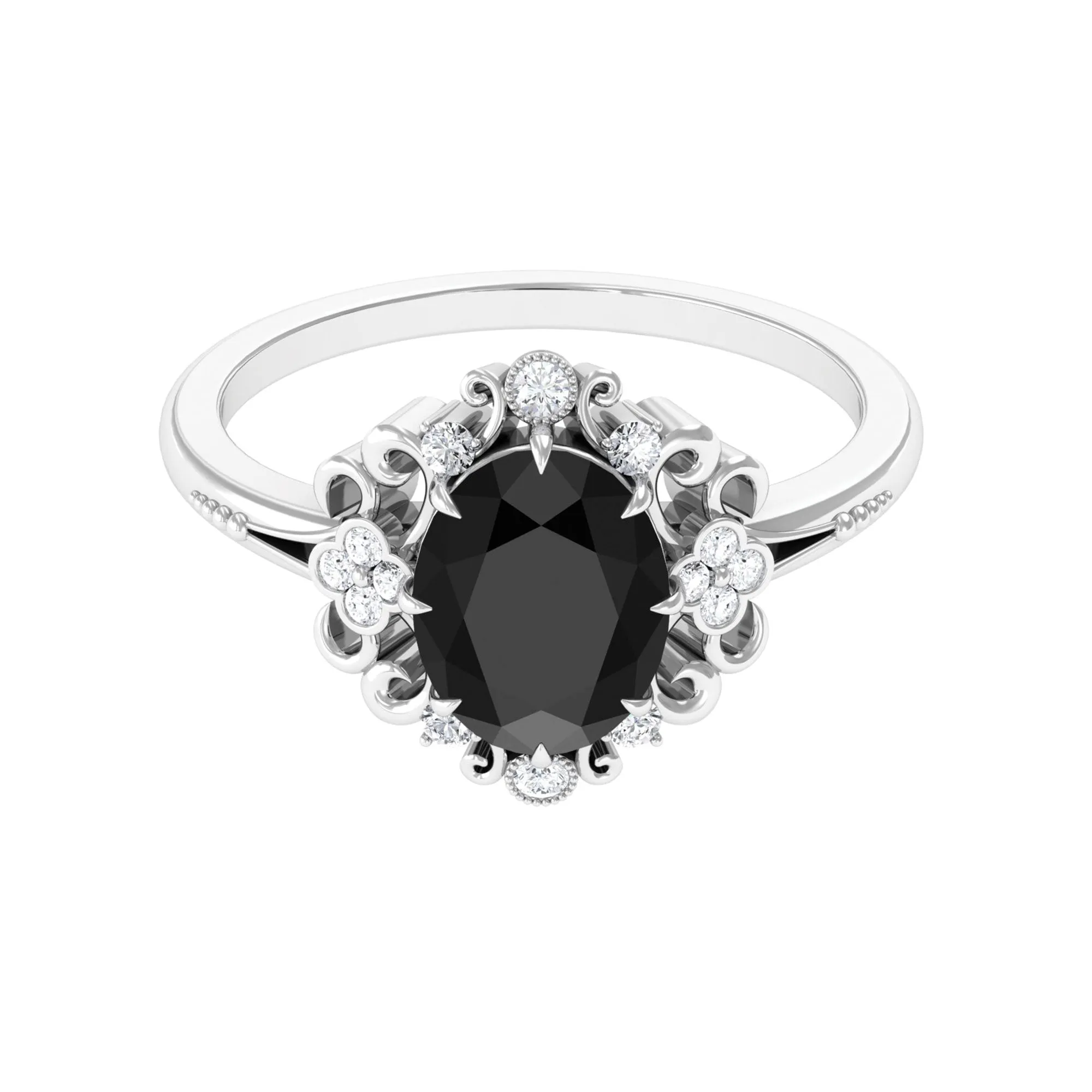 Vintage Inspired Black Onyx Engagement Ring with Diamond