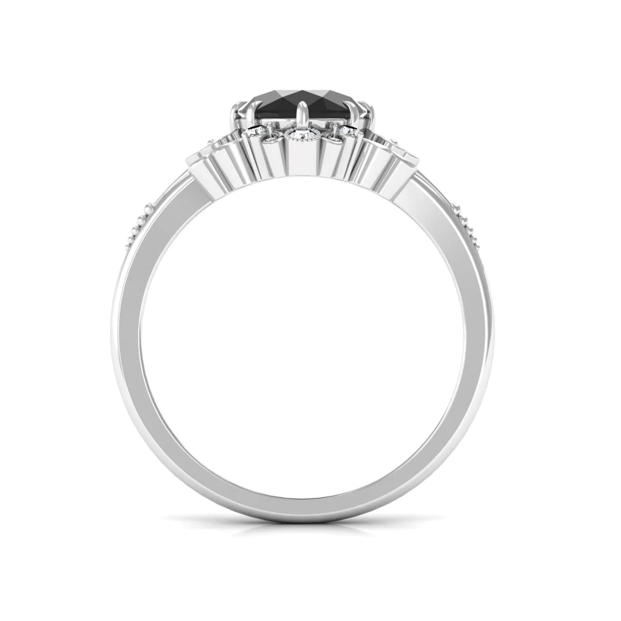 Vintage Inspired Black Onyx Engagement Ring with Diamond