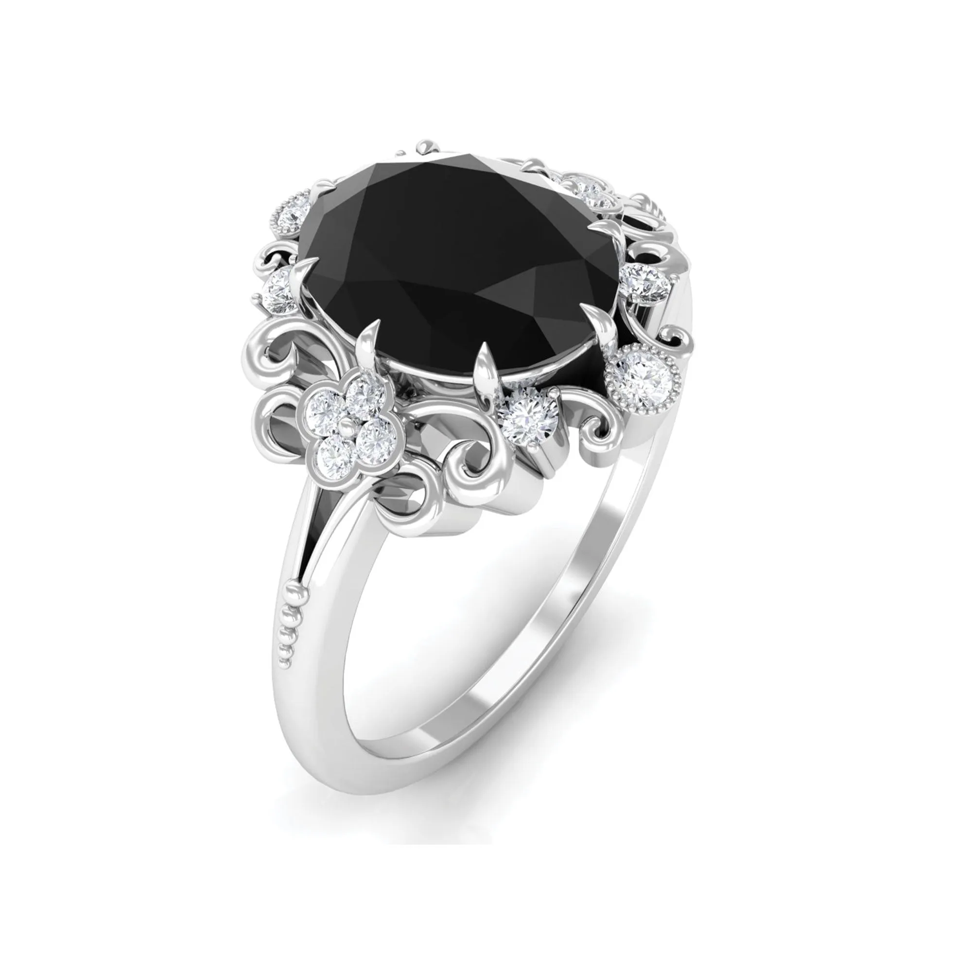 Vintage Inspired Black Onyx Engagement Ring with Diamond
