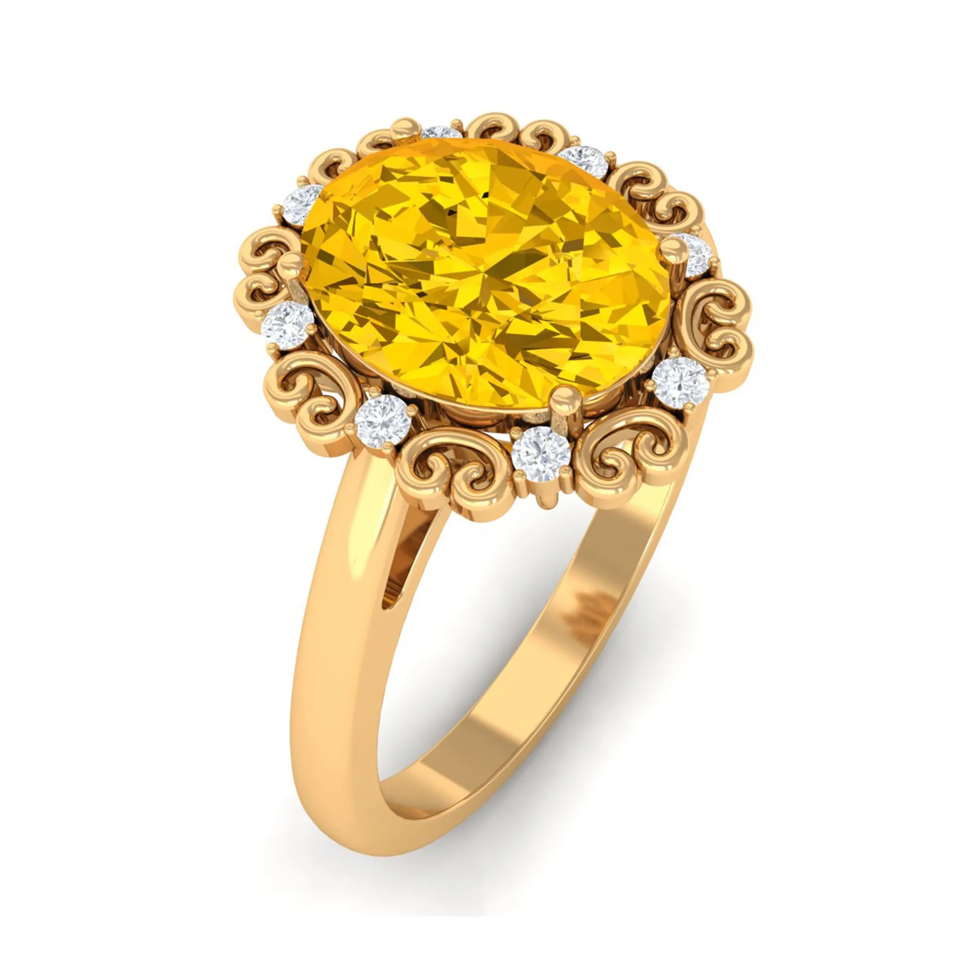 Vintage Inspired Lab Grown Yellow Sapphire Oval Engagement Ring