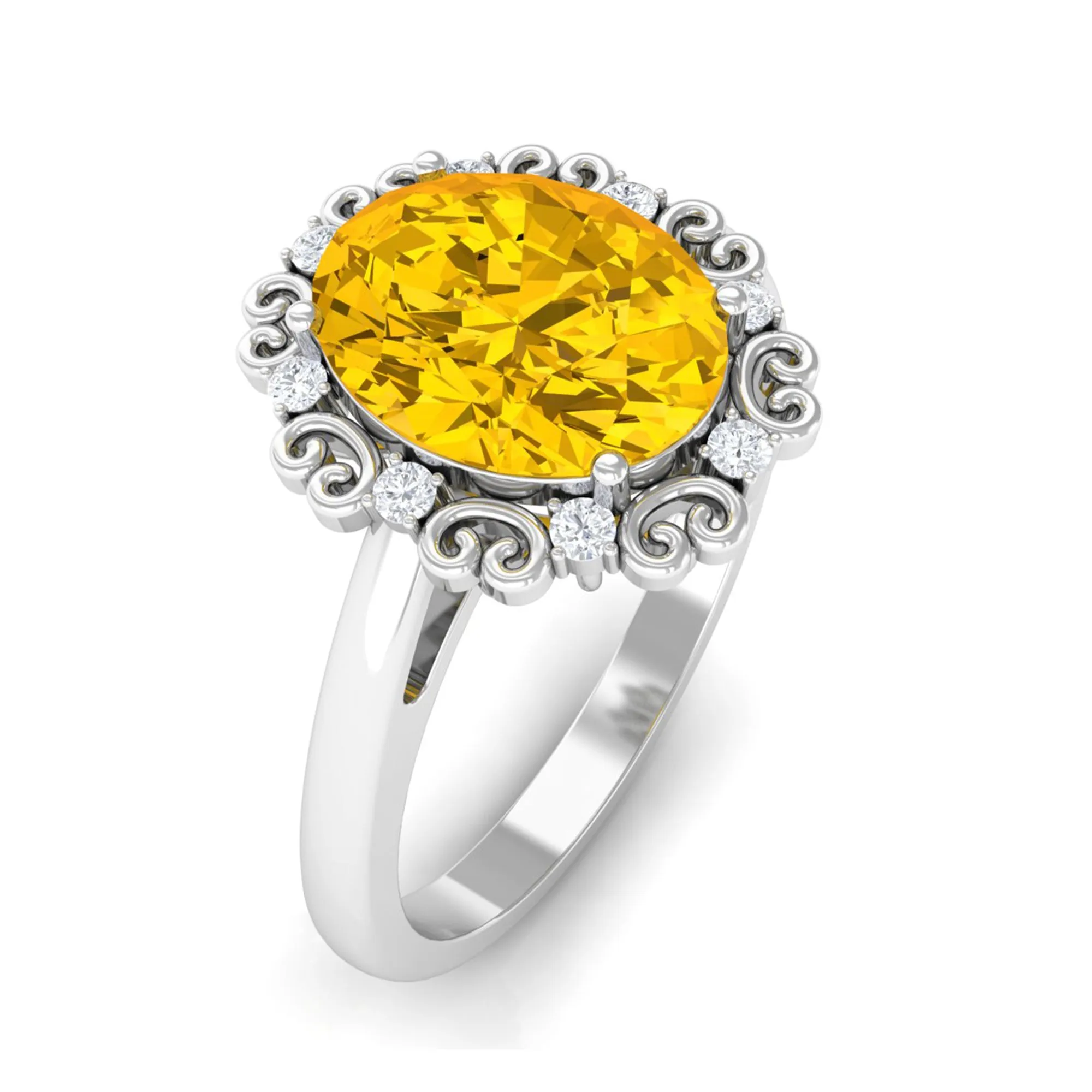 Vintage Inspired Lab Grown Yellow Sapphire Oval Engagement Ring