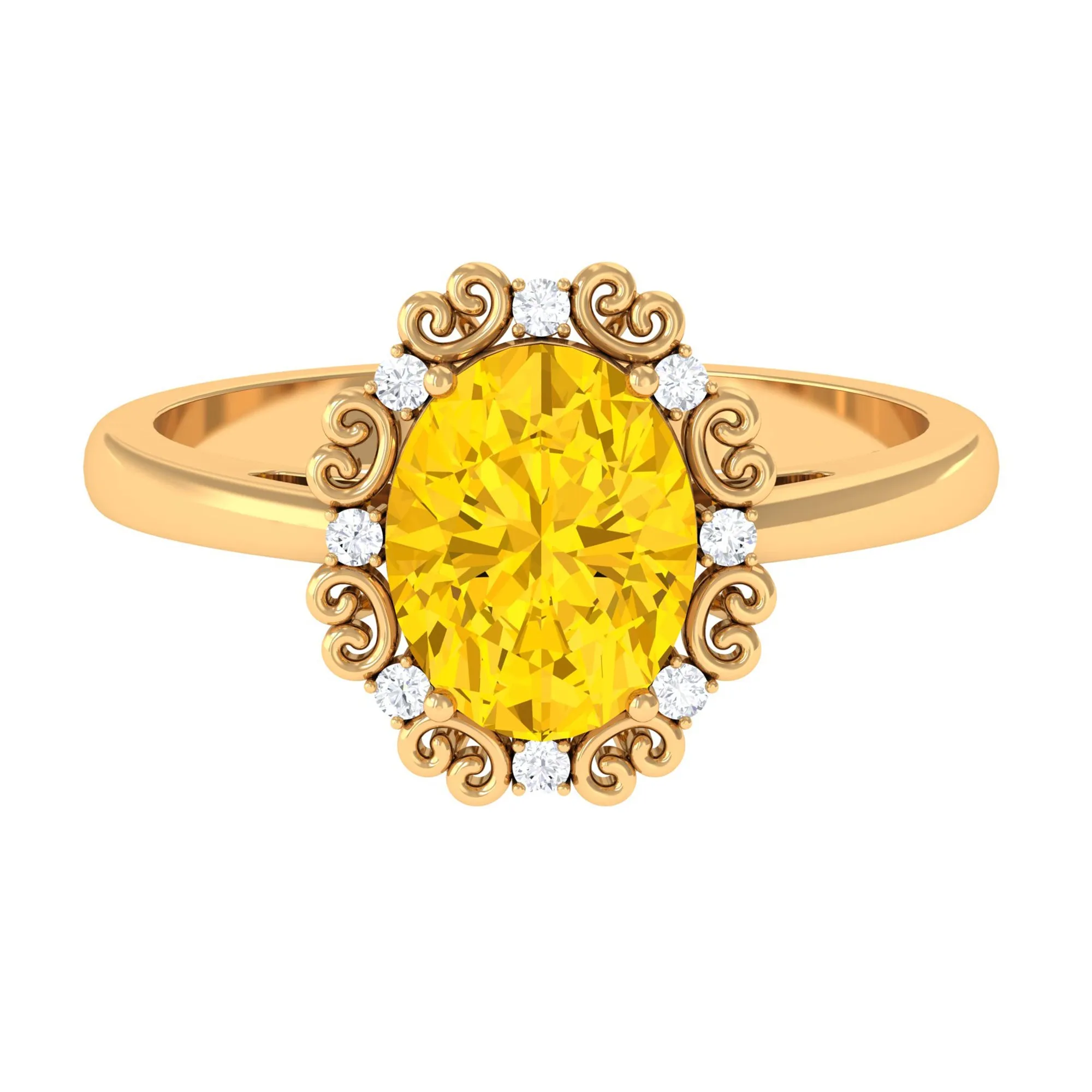 Vintage Inspired Lab Grown Yellow Sapphire Oval Engagement Ring