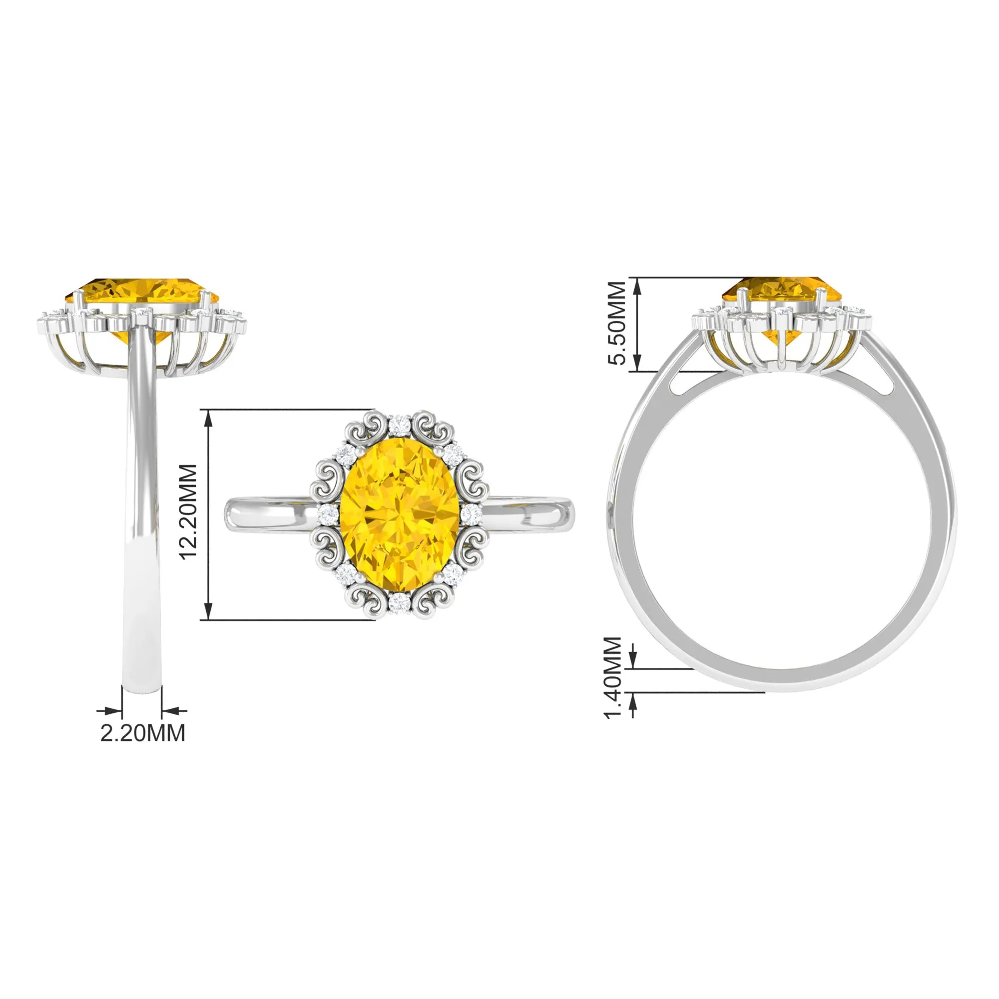 Vintage Inspired Lab Grown Yellow Sapphire Oval Engagement Ring