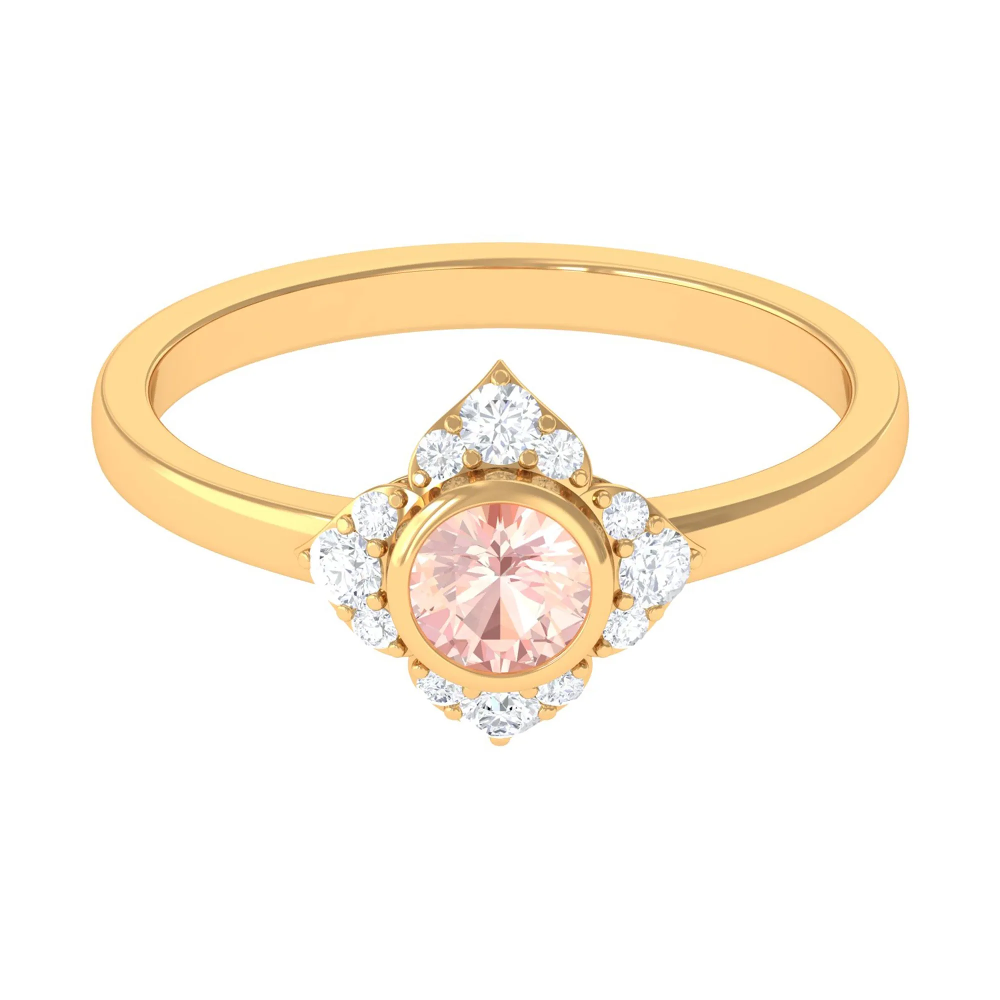 Vintage Morganite Flower Engagement Ring with Diamond