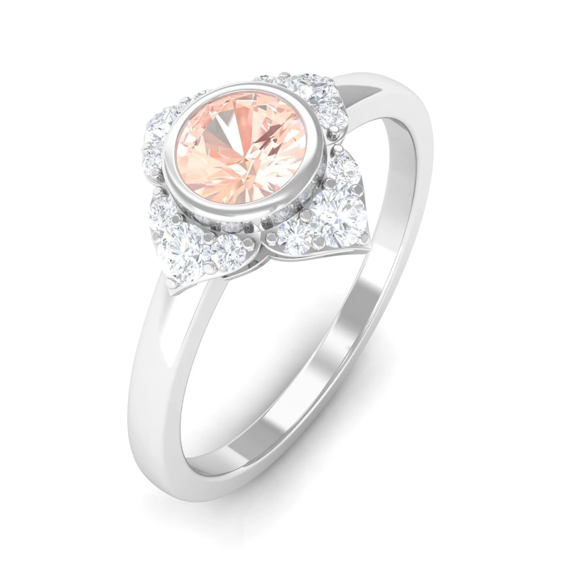 Vintage Morganite Flower Engagement Ring with Diamond