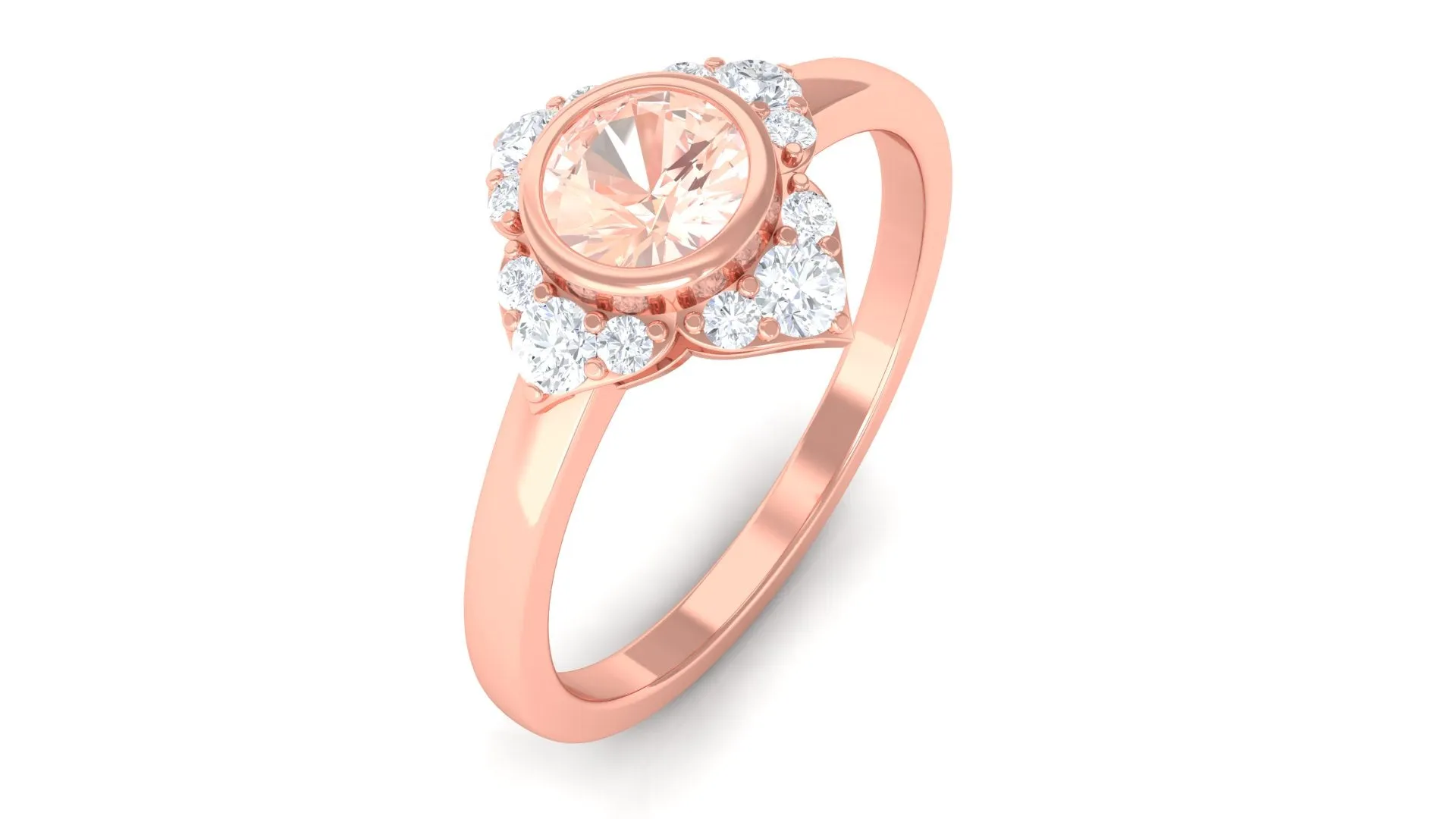 Vintage Morganite Flower Engagement Ring with Diamond