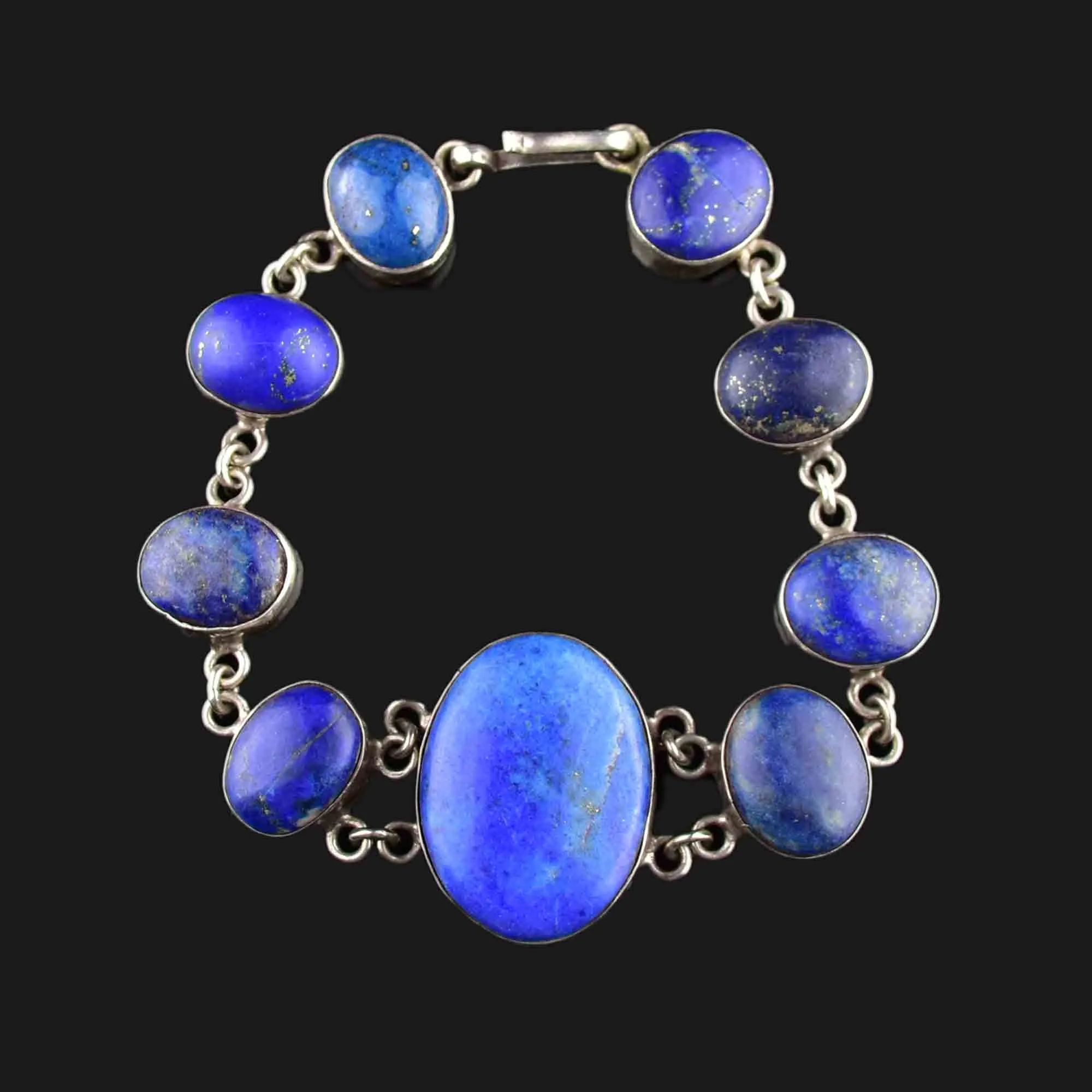 Vintage Silver Lapis Lazuli Link Chain Bracelet