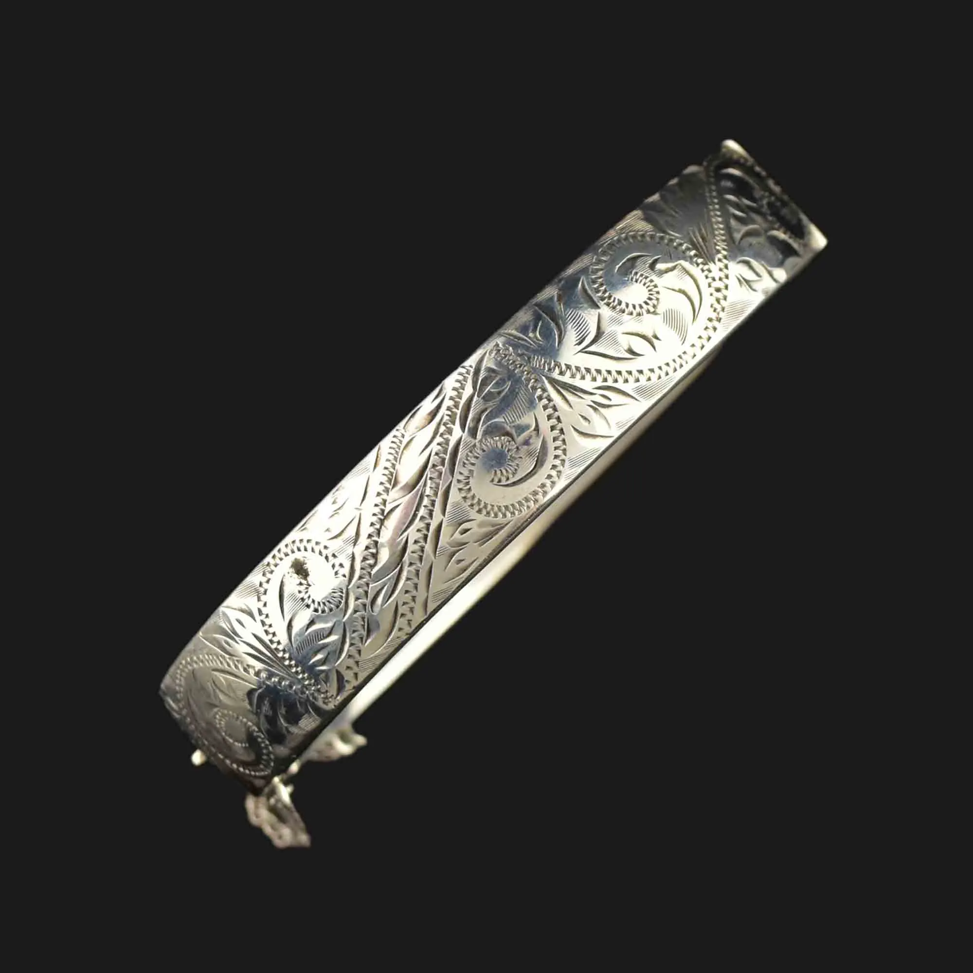 Vintage Sterling Silver Ornate Engraved Bangle Bracelet