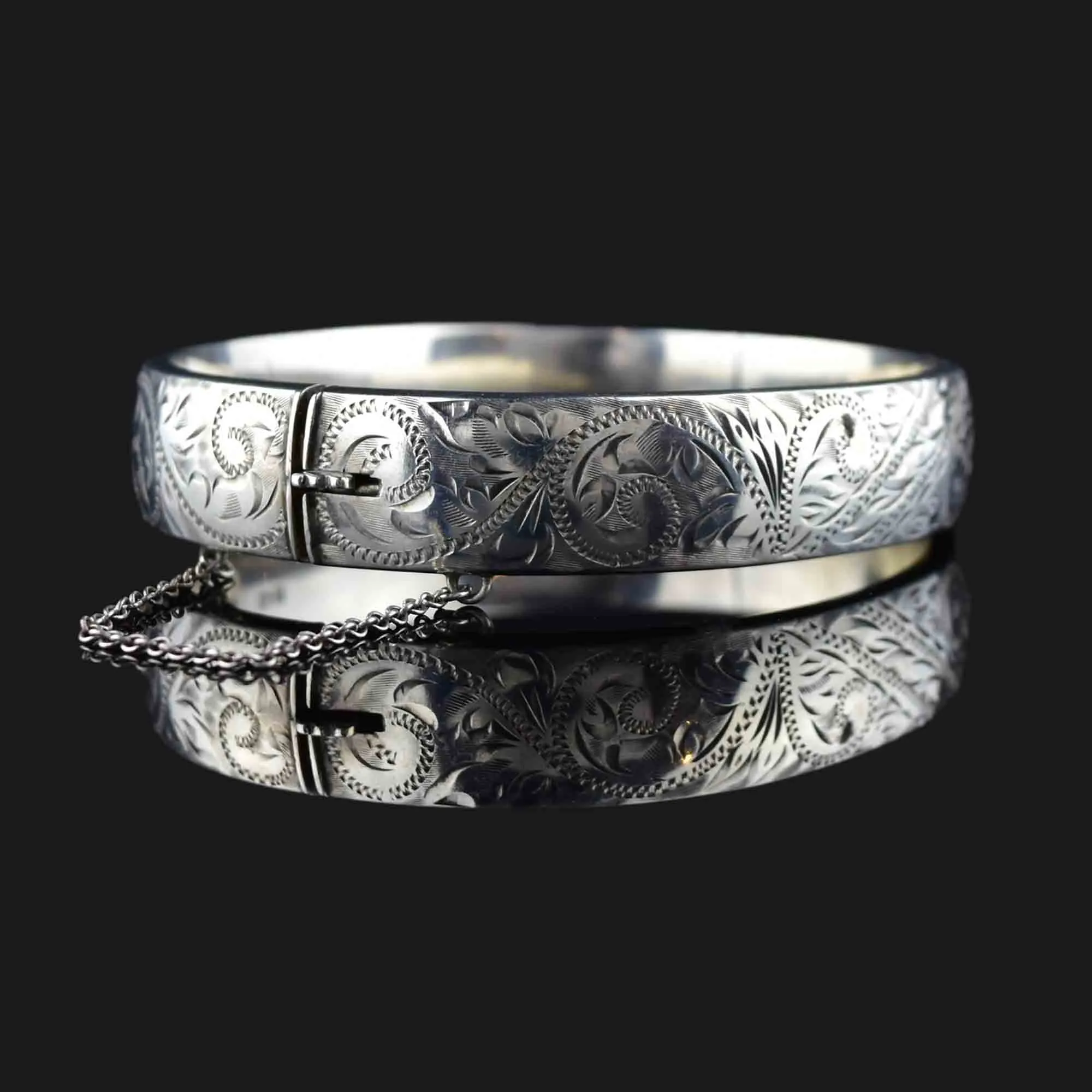 Vintage Sterling Silver Ornate Engraved Bangle Bracelet