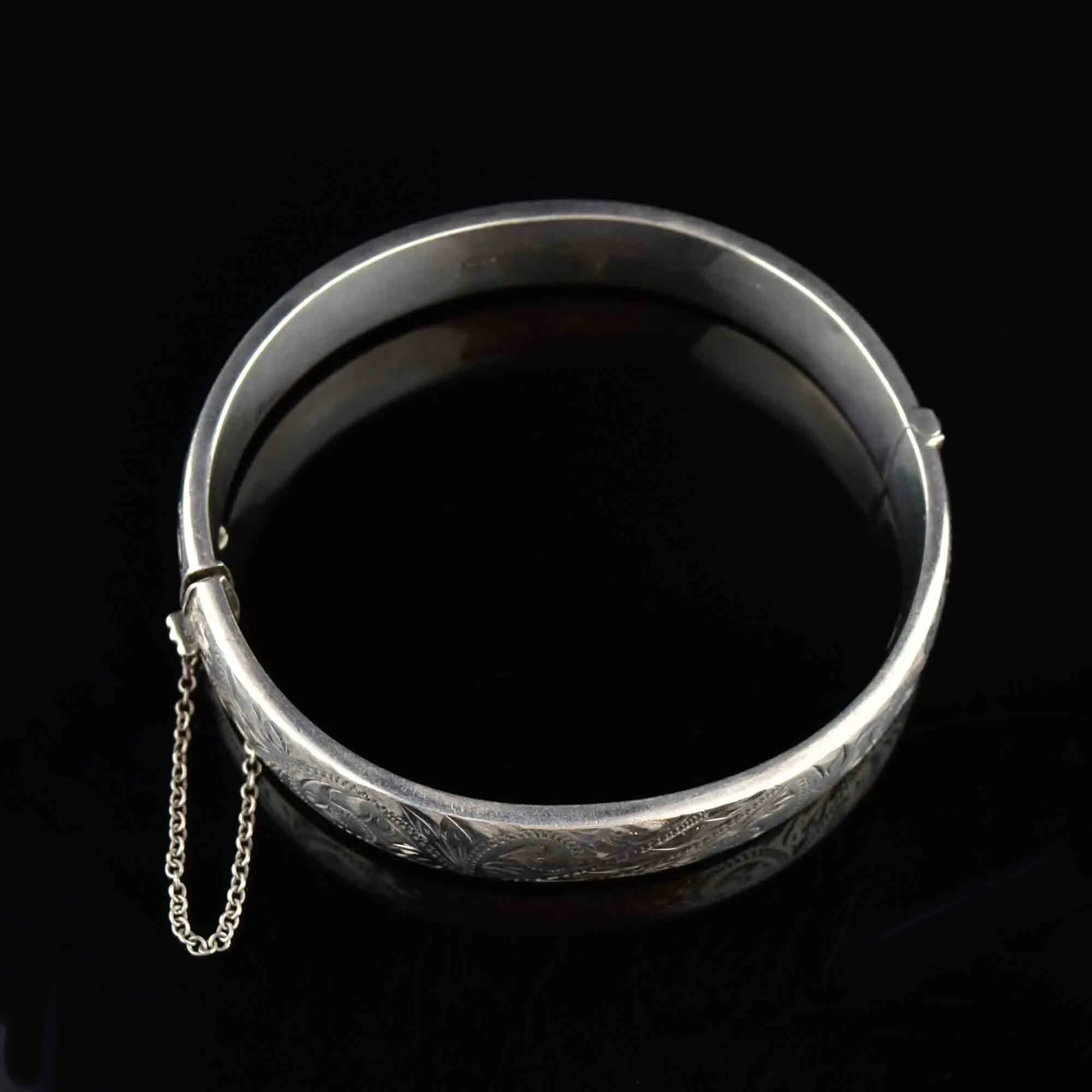 Vintage Sterling Silver Ornate Engraved Bangle Bracelet