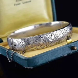 Vintage Sterling Silver Ornate Engraved Bangle Bracelet