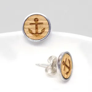 Wooden Anchor Stud Earrings