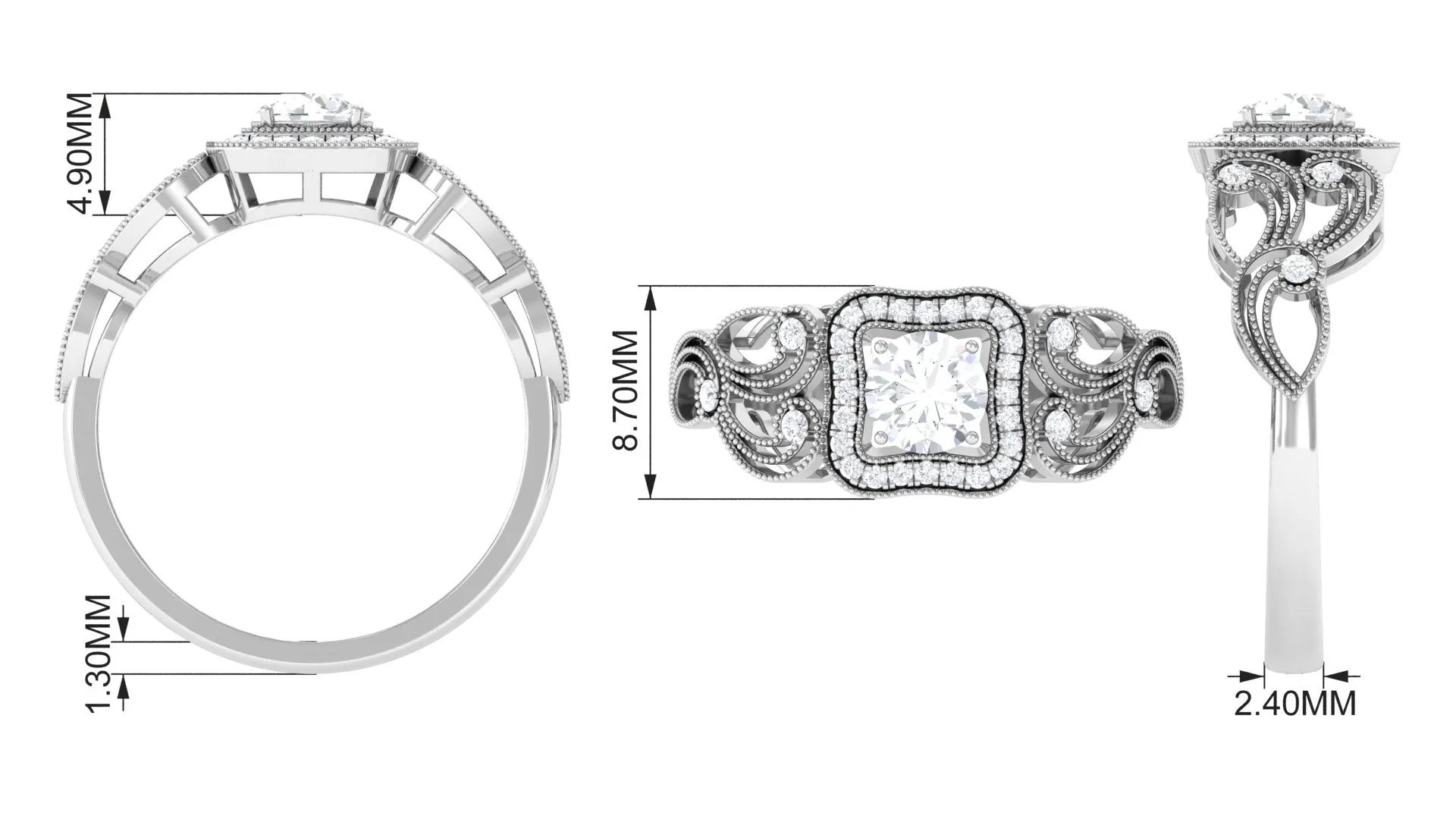 Zircon Vintage Inspired Halo Engagement Ring