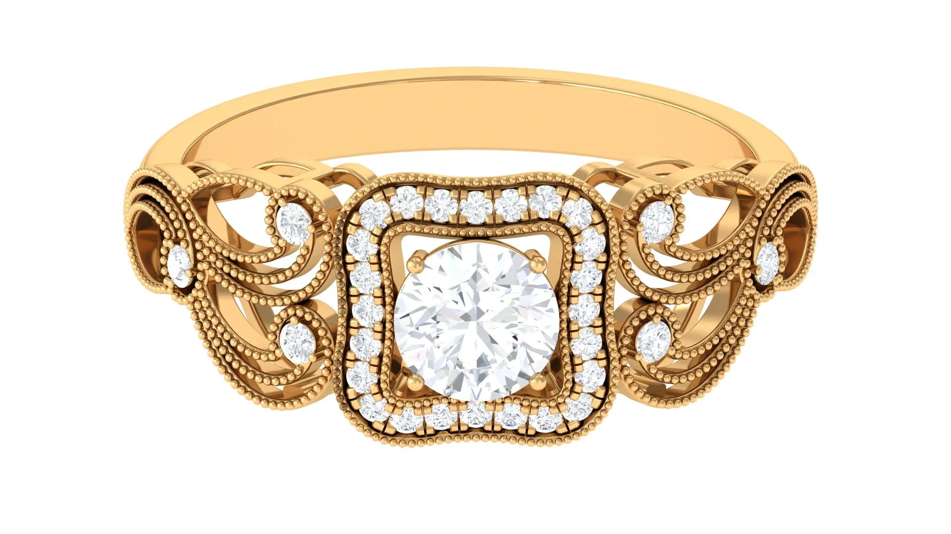 Zircon Vintage Inspired Halo Engagement Ring