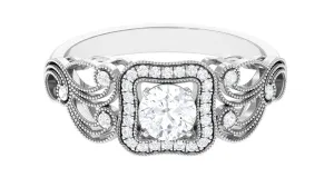 Zircon Vintage Inspired Halo Engagement Ring