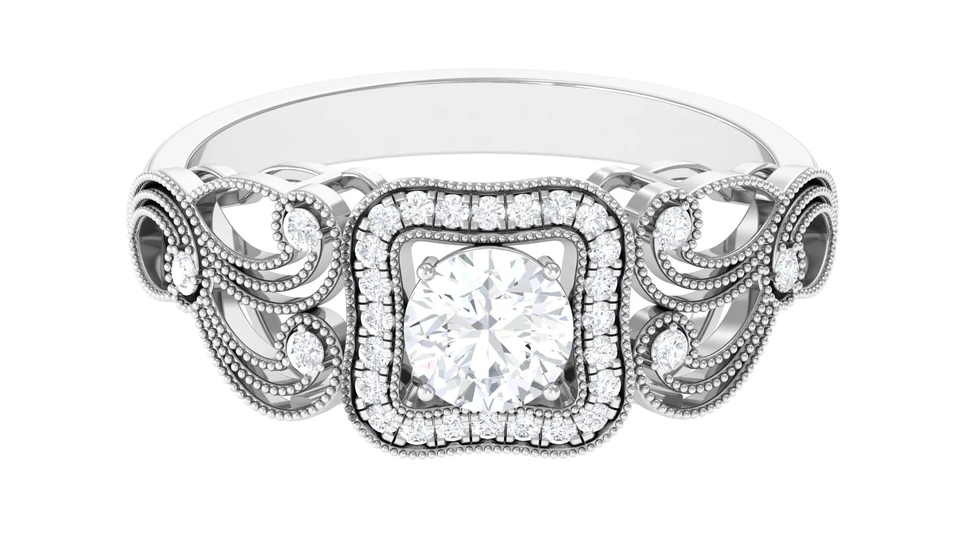 Zircon Vintage Inspired Halo Engagement Ring