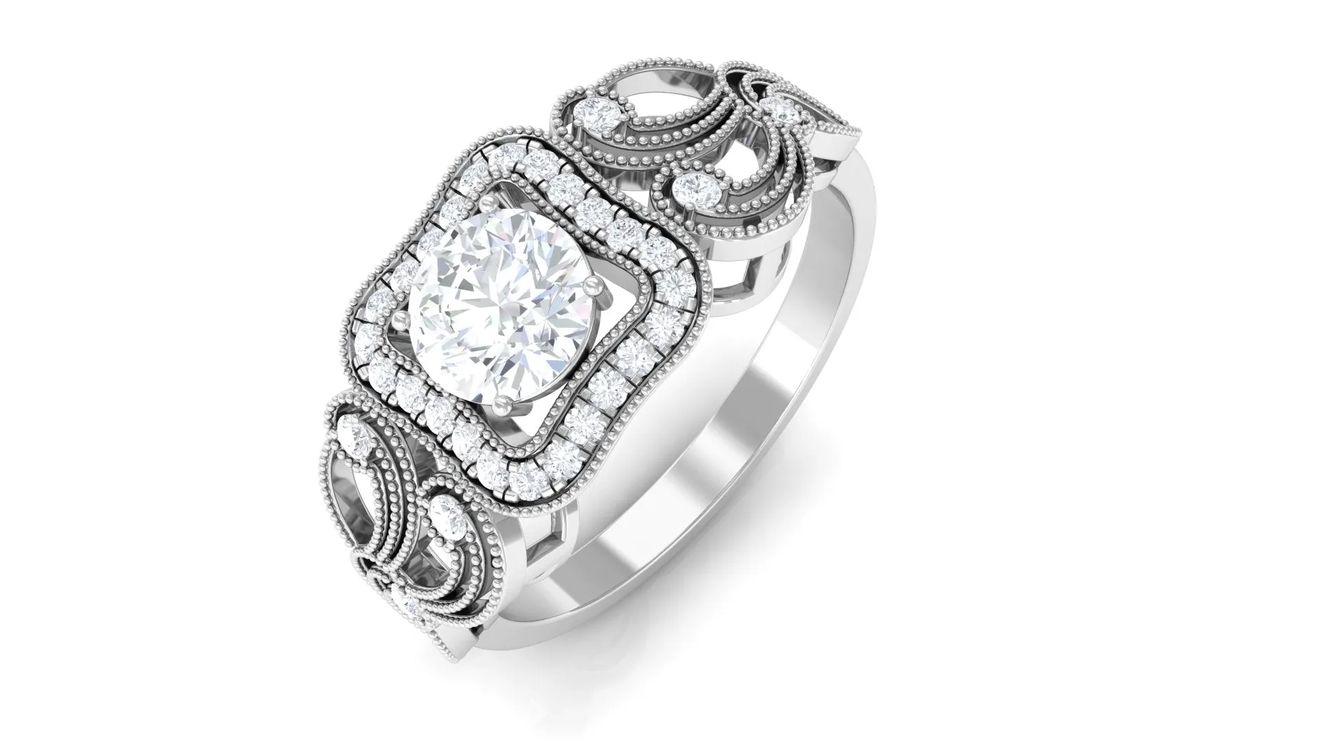 Zircon Vintage Inspired Halo Engagement Ring